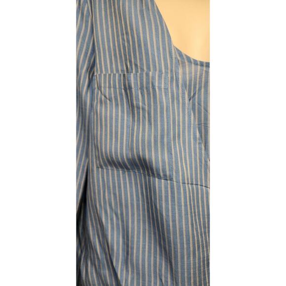 BCBGMAXAZRIA GINEVRA Striped Blue Scoop-Neck Wrap Hi-Lo Long Sleeve Blouse L - Picture 8 of 10